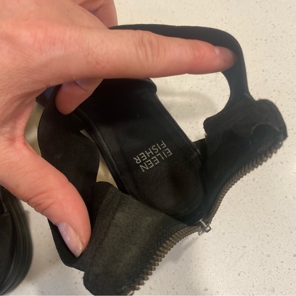 Eileen Fisher Carver Tumbled Nubuck Black Leather Cross Strap Sandals - Picture 5 of 8